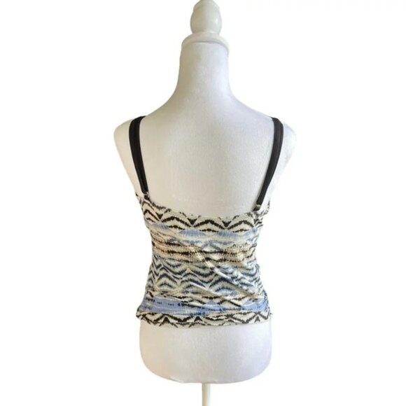 Classic La Blanca Women’s Black Blue Tan Ruched Spaghetti Strap Swimsuit Top - Picture 2 of 6